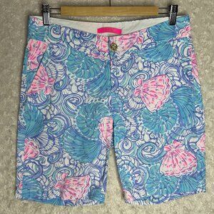 Lilly Pulitzer Women's Chipper Shorts Size 4 Raising Shell Pink‎ Blue Seashells